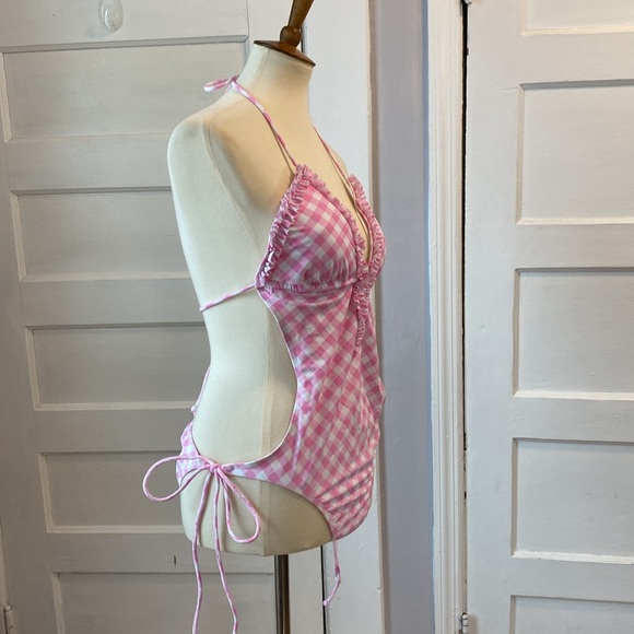 NWT Jessica Simpson Pink and White Gingham Print Monokini, Size XL - Picture 10 of 17